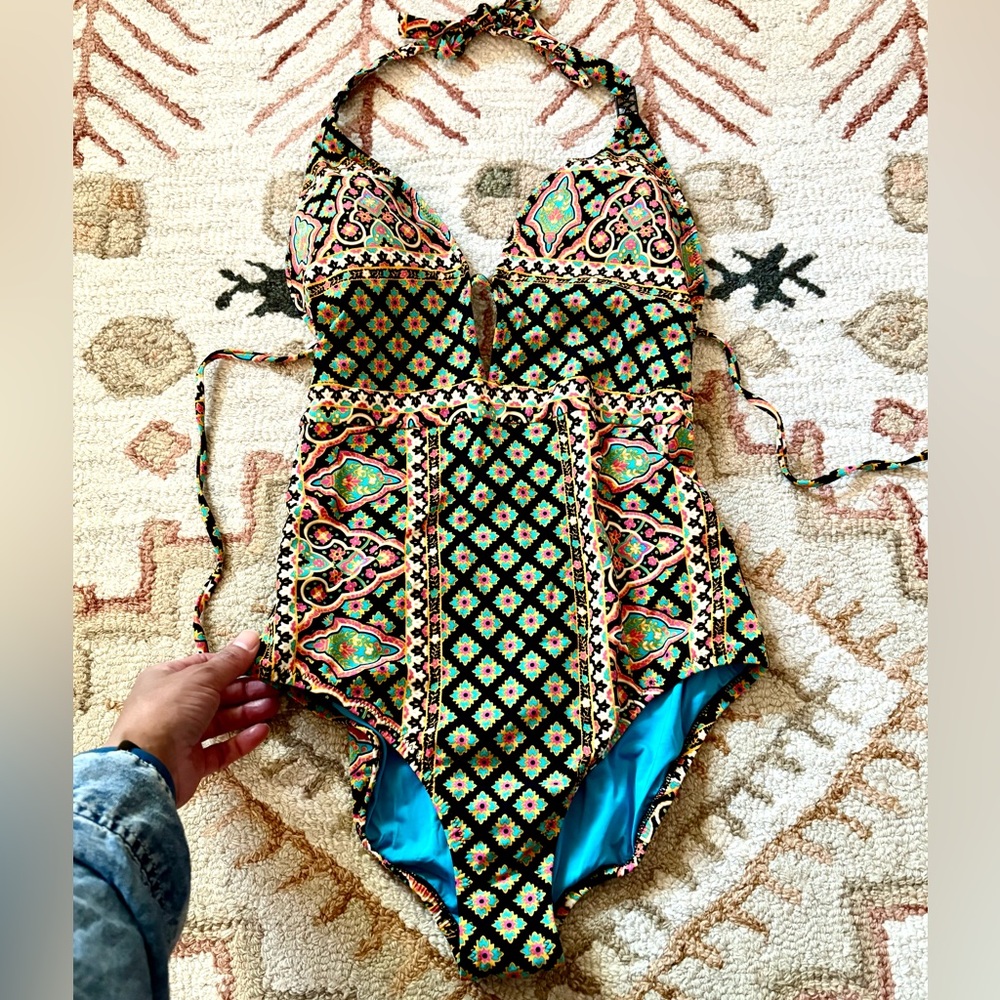 Nanette Lepore Boho Print Deep V Swimwear medium